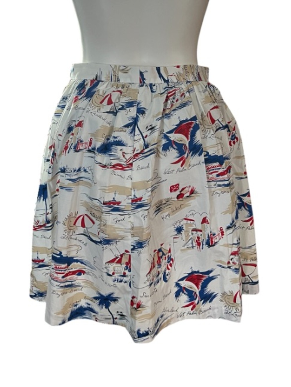 Brooks Brothers Cream Skater Skirt with Red & Blue Nautical Print - Picture 2 of 12